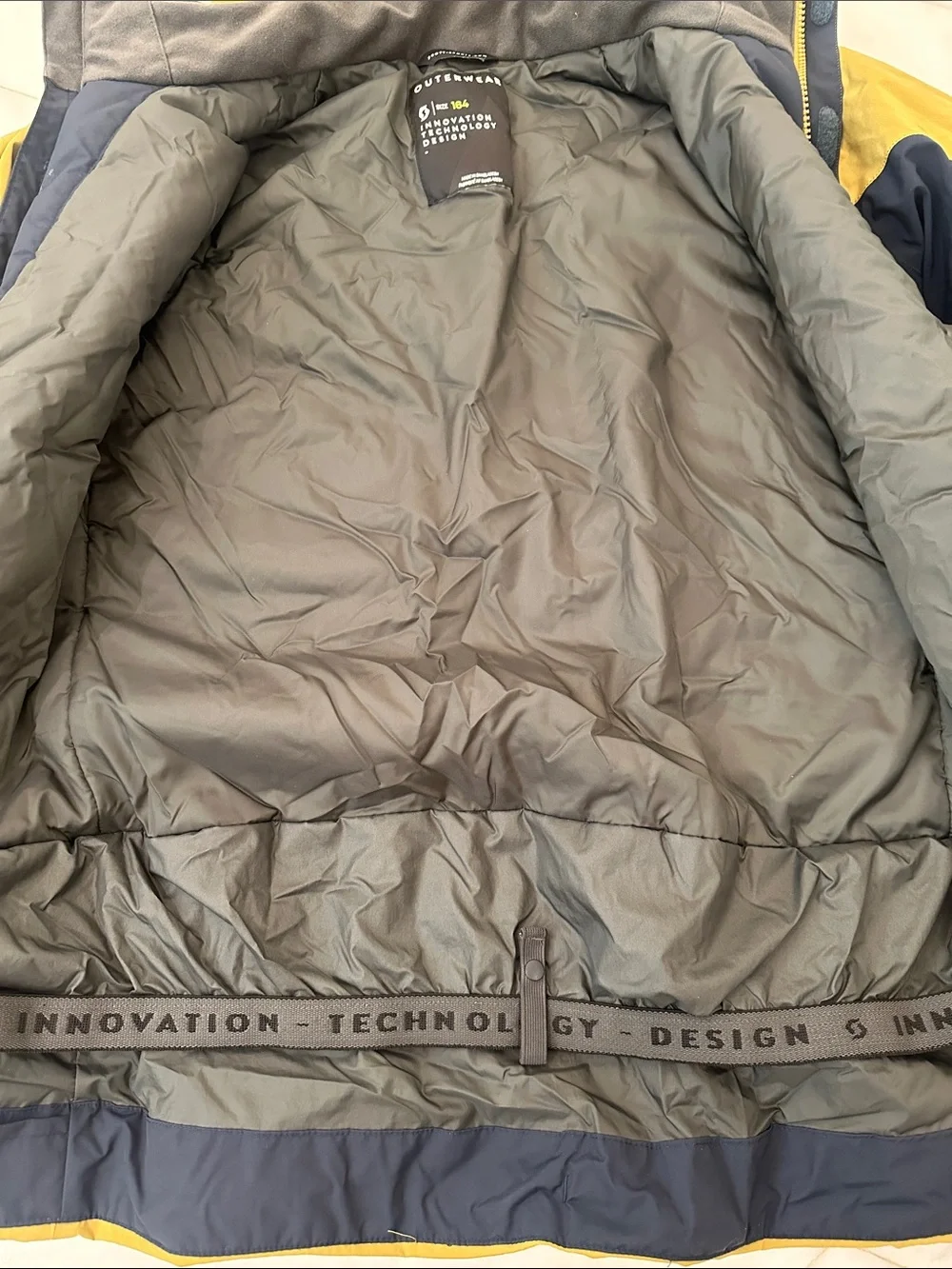 Scott Hooded Kids Ski Jacket in Mustard with Navy Accents